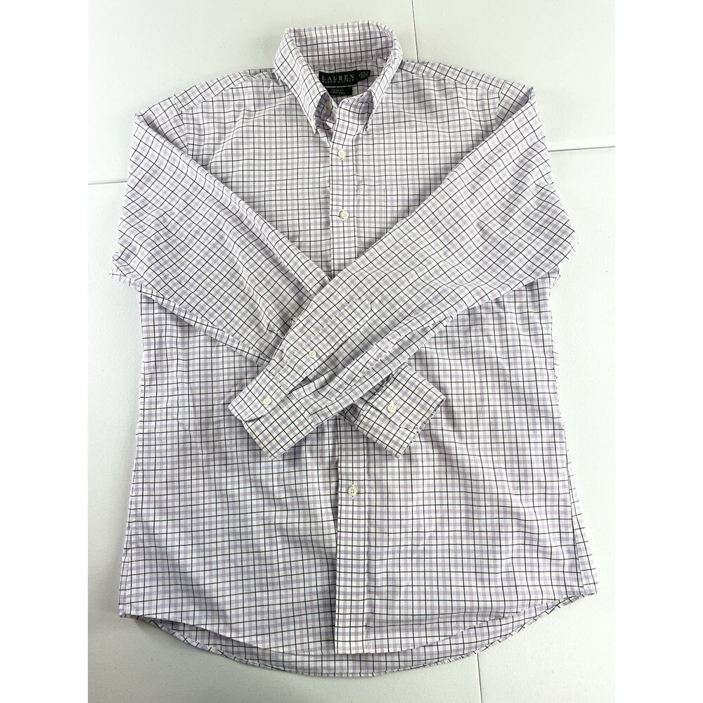 Lauren Ralph Lauren Slim Fit Dress Shirt Size 16 34/35 Non Iron Plaid Purple